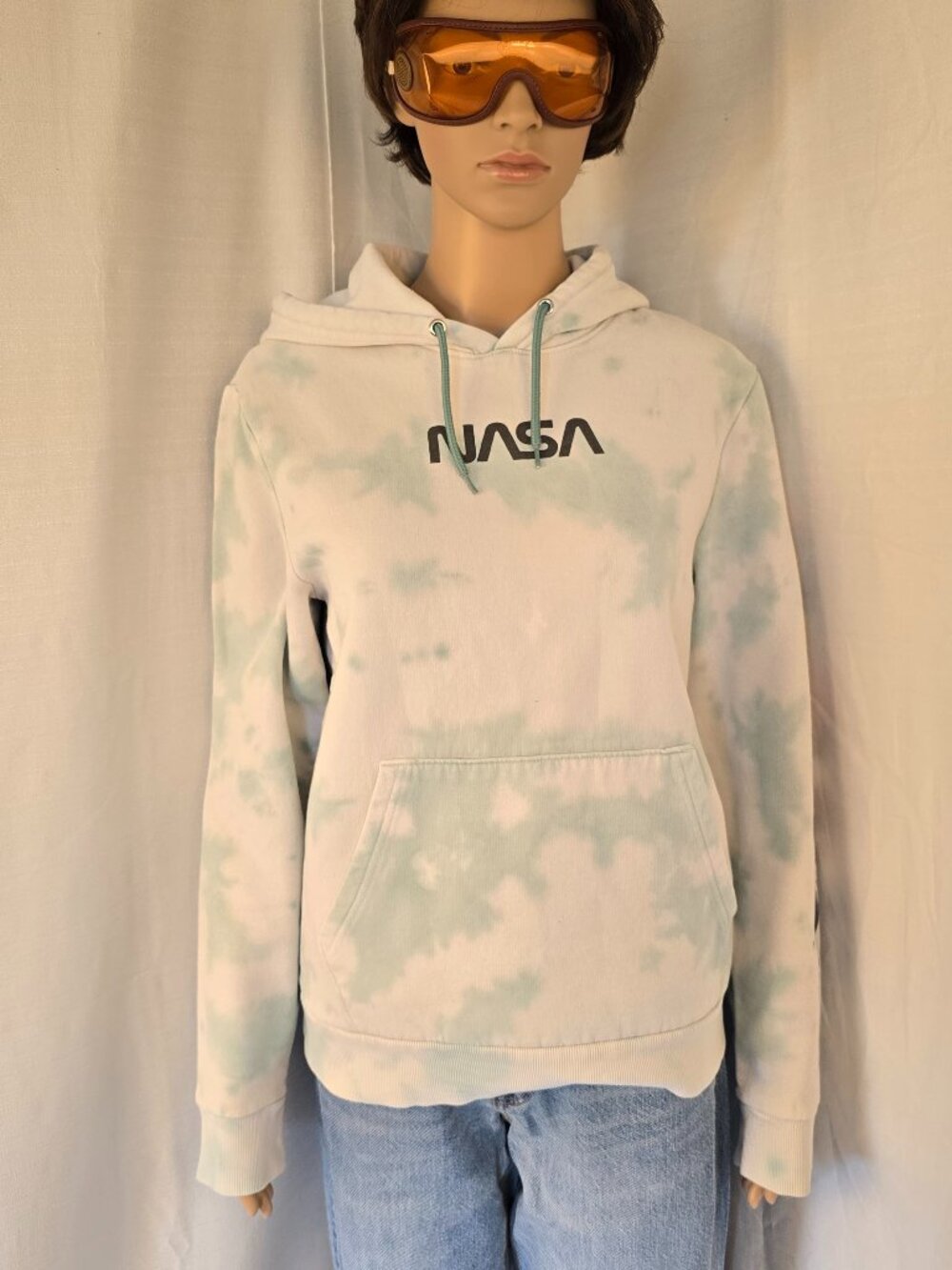 NIKE Blue & White Planets & Clouds Nasa Long Sleeve Pullover Hoodie Size Small